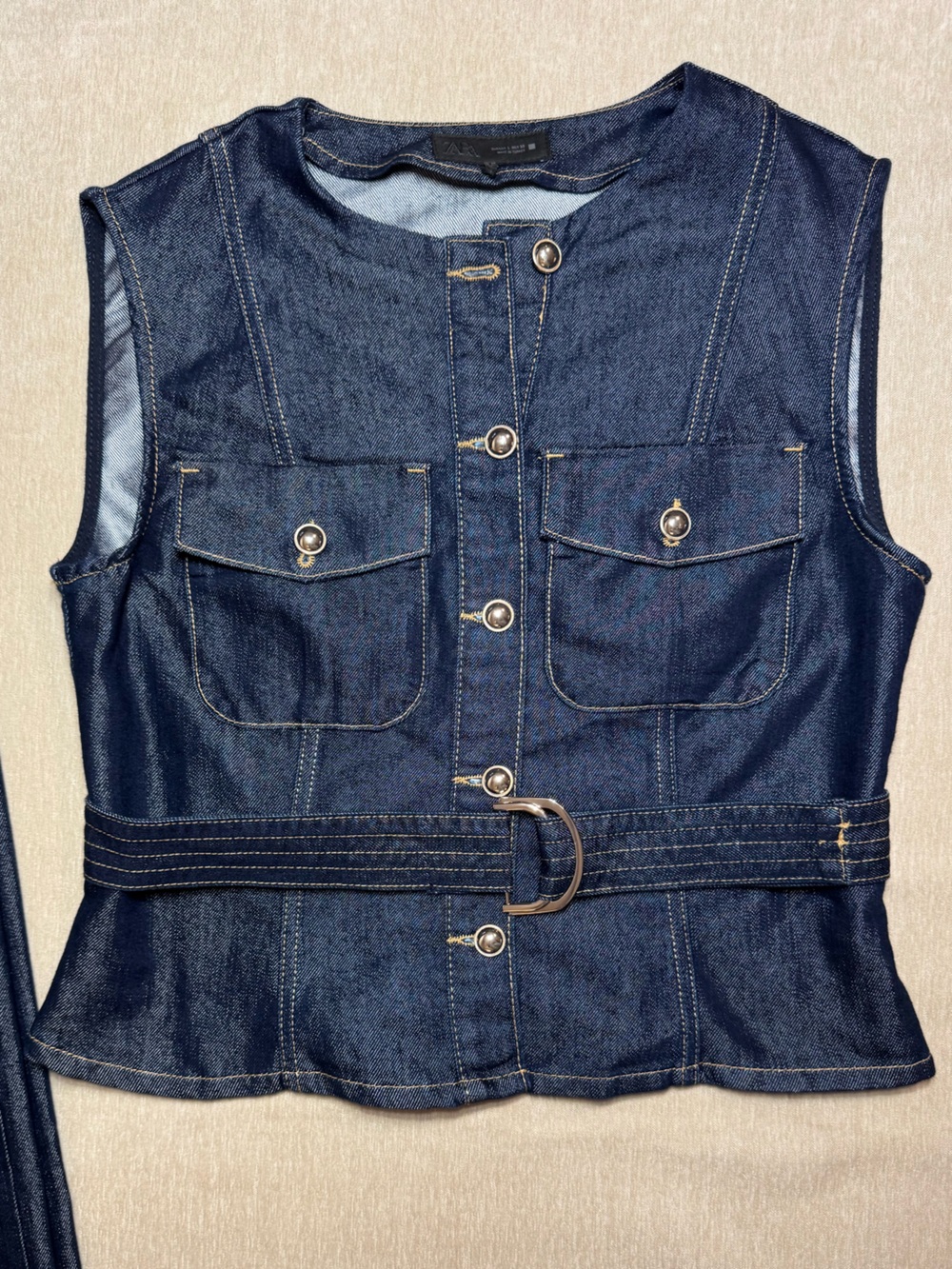 Zara Denim Set | Belted Top + Jeans - Picture 4 of 8